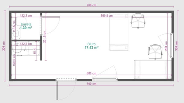 Conteneur bureau 21 m2 avec WC + kitchenette
