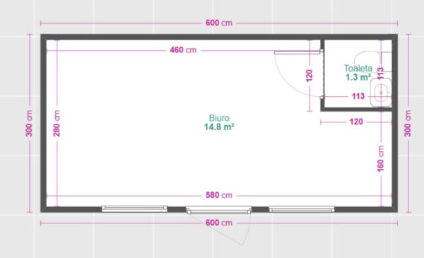 Conteneur de bureau commercial 18 m2 avec toilettes