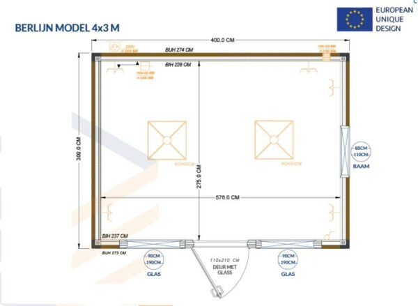 Conteneur 4x3 mètres Modèle Berlin