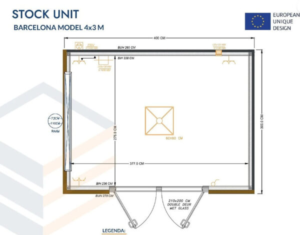 Conteneur 4x3 mètres Modèle Barcelone