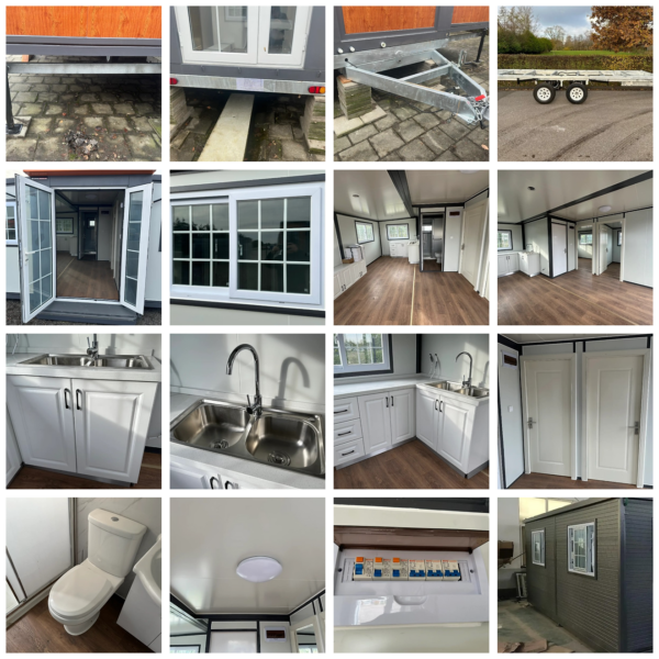 Mini-maison avec deux chambres et cuisine sur roulotte